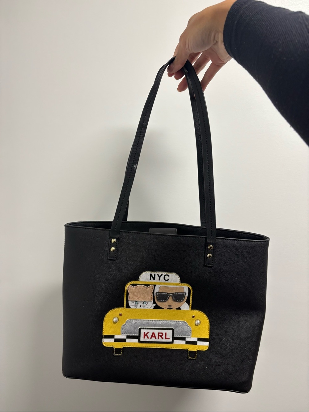 Karl Lagerfeld Black Tote with Yellow Taxi Patch - Picture 2 of 3